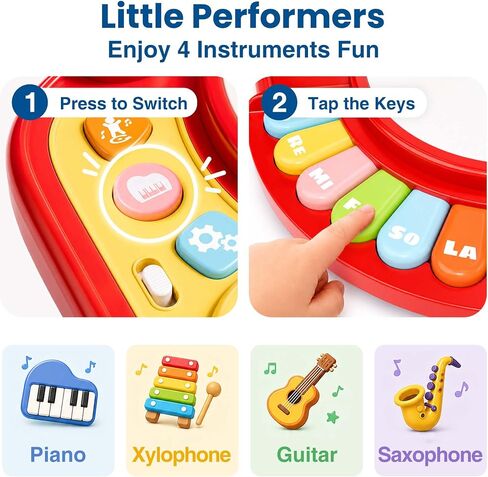 iPlay, iLearn Baby Musical Toy for Toddlers 1-3, Infant Piano Sensory Toys | Babies Piano Keyboard for 12-18 Month, Instruments Sound Toy W/ Light, 1st Birthday Gift One 2 3 Year Old Boy Girl Kids Child in Kuwait