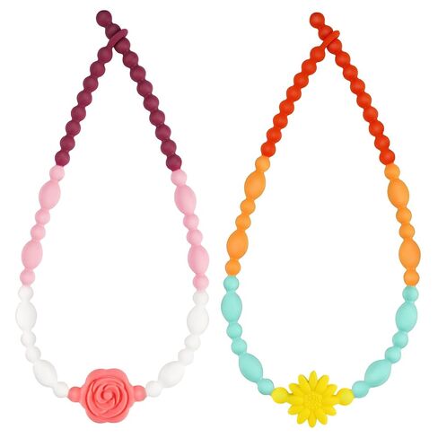 Flower Chew Necklaces for Sensory Kids 2 Pack, One-Piece Silicone Chewelry for Nail Biting Prevention, Sensory Fidget Necklace for Kids & Adult with ADHD & Autism, Classroom Chew Toys for Toddlers in Kuwait