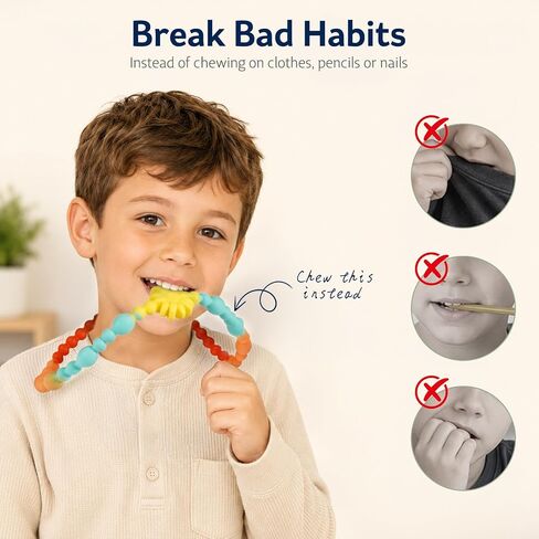 Flower Chew Necklaces for Sensory Kids 2 Pack, One-Piece Silicone Chewelry for Nail Biting Prevention, Sensory Fidget Necklace for Kids & Adult with ADHD & Autism, Classroom Chew Toys for Toddlers in Kuwait