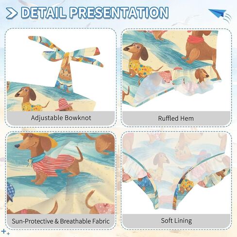 Fun Dachshund Toddler Swimsuit Girls Swimwear Bow Straps Ruffle Sling Adjustable One Piece Bathing Suits in Kuwait