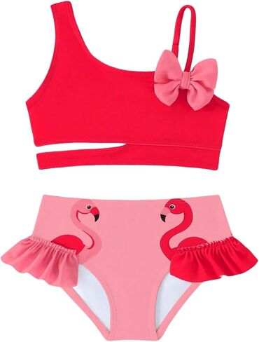 WDIRARA Toddler Girl's 2 Piece Bikini Set Bow Cute Print Bathing Suit Asymmetrical Ruffle Swimsuit in Kuwait