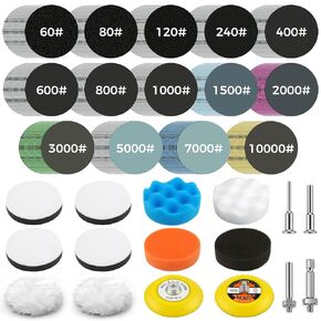 226pcs 3 Inch Sanding Disc Headlight Buffing Sanding Pads Restoration Kit Wet Dry 60 to 10000 Grits Hook and Loop Drill Sanding Attachment with 1/4" 1/8" Shank for Car Wood Metal Glass Resin in Kuwait