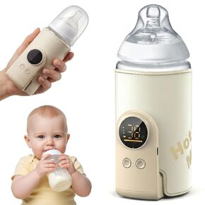Portable Bottle Warmer for Travel - Car Waterless Bottle Warmer for Breastmilk & Formula Milk - Rechargeable Battery Powered Fast Heating with Temperature Control for On the Go Baby Feeding in Saudi Arabia
