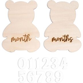 Bear Themed Monthly Milestone Discs | Bear Theme Interchangeable Monthly Milestone Cards, Monthly Wooden Milestone Discs for Photo Prop, Baby Shower, Month Photos in Kuwait