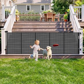 108" Wide Weatherproof Outdoor Retractable Dog Gates Extra Wide with Rust-Proof Stainless Steel Hardware& Waterproof Mesh, Reinforced 9 Ft Extra Long Retractable Baby Gate to Prevent Crawling Through in Kuwait