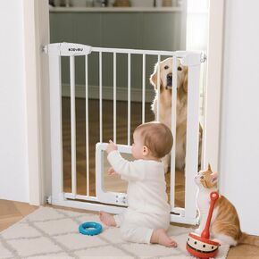 30 Inch Tall Dog Gate with Cat Door, Adjustable Width (29.7-39 Inches) for Doorways, Hallways & Stairs, Pressure-Mounted Walk-Through Dog Gate with Auto-Close & Double Lock Safety（White） in Kuwait