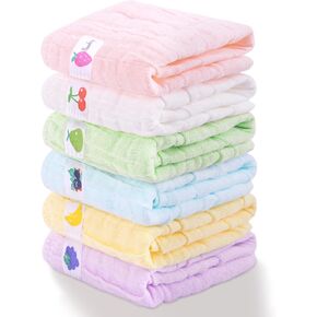 6 Pack Muslin Baby Washcloths 100% Cotton Ultra Soft Absorbent 6 Layer Lightweight Wash Cloths for 10" x 10" Face Bath Burp Cloth Newborn in Kuwait