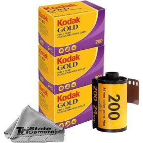 Kodak Gold 200 35mm Color Negative Film (3-Pack) – 24 Exposures per Roll, ISO 200, Daylight-Balanced Print Film + TSC Microfiber Cloth in Kuwait