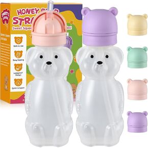 Upgraded 2 Pack Honey Bear Straw Cups for Baby - Flip-Top, Spill-Proof Design with Anti-Pullout & Pop-Up Straw - 8oz Squeezable Sippy Cup for Speech and Feeding Training, BPA-Free (Yellow & Green) in Saudi Arabia