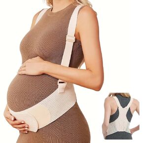 Maternity Belly Band with Back Support – Over-the-Shoulder Pregnancy Support Belt with Lumbar Support, Breathable Mesh Design, Strong Adjustable Hook & Loop Straps, No Digging Comfort for All-Day Wear (Beige-Pro, X-Large（187LB+）) in Kuwait