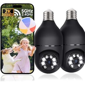 2K Light Bulb Camera Outdoor, 2.4/5GHz Wi-Fi 6 Security Cameras Wireless Outdoor, 360° PTZ Cameras for Home Security with Color Night Vision, AI Human Detection, 2 Way Talk, Easy Installation,2 Packs in Kuwait
