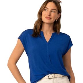 Cable & Gauge Women's Split Neck Slub Terry Cap Sleeve Pullover Tee in Kuwait