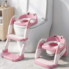 2-in-1 Potty Training Seat & Training Toilet & Potty Chair, Height AdjustableToddler Toilet Seat for Kids, Foldable Potty Training Toilet with Splash Guard & Anti-Slip Steps, Pink in Kuwait