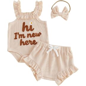 Newborn Baby Girl Summer Outfits Aunties Bestie Sleeveless Romper and Bloomer Shorts Matching Set Waffle Clothes in Kuwait