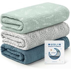 Unnivoll Muslin Swaddle Blankets for Newborns, 100% Cotton Receiving Blankets, Large 38 x 40 inches Baby Swaddle Blanket for Baby Boys and Girls, Soft Breathable Infant Baby Essentials 3 Pack Brown in Kuwait