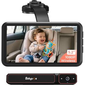 Babyvue BV6 Wireless Baby Car Camera, Baby Monitor with Suction Cup Mount | 1080P HD, 5.2" IPS Screen, Auto IR Night Vision, 3X Zoom, Easy Setup Car Seat Camera for Rear-Facing Baby Kids (Orange) in Kuwait