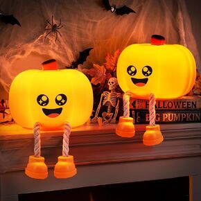 BrizLabs Halloween Night Light, 2 Pack Pumpkin Nightlight Fall Desk Decor | Rechargeable; Dimmable; Cute Silicone Tap Control Bedside Lamp for Kids Baby Nursery Toddler Women Halloween Bedroom Decor in Kuwait