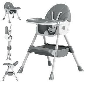 Baby High Chair, 5 in 1 High Chairs for Babies and Toddlers, Travel Foldable High Chair with Detachable PU Cushion, Double Removable Tray, Adjustable Height & Recline, Locking Wheels (Navy Blue) in Kuwait
