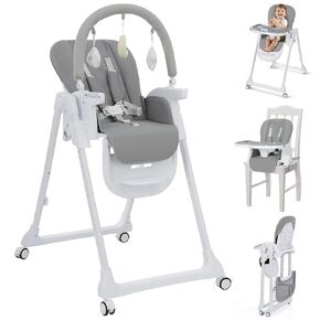 Ezebaby Foldable Baby High Chair, 3-in-1 Convertible High Chairs to Booster Seat, Portable High Chair with Adjustable Height and Recline, Removable Tray & Toy Bar in Kuwait