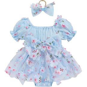 Baby Girl Romper Dress Infant Linen Tulle Bodysuit Puff Sleeve Summer Outfits With Headband Cake Smash Clothes in Kuwait