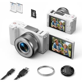 5K 72MP Digital Camera for Photography with 6X Optical Zoom, Upgraded Autofocus Vlogging Camera for YouTube with Flip Screen, 64GB Card, Anti-Shake, 2 Batteries, Compact Point and Shoot Digital Camera in Saudi Arabia