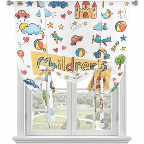 Tie Up Curtains for Kitchen Windows,Adjustable Rod Pocket Children's Day Valance 54 Inch Long, Car Tree Stars Cartoon Modern Art Window Treatment Balloon Roman Blind Shade, 42" x 54" in Kuwait