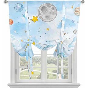 Tie Up Curtains for Kitchen Windows,Adjustable Rod Pocket Children's Day Valance 54 Inch Long, Galaxy Universe Stars Planets Moons Window Treatment Balloon Roman Blind Shade, 42" x 54" in Kuwait