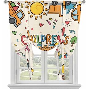 Tie Up Curtains for Small Windows,Adjustable Rod Pocket Children's Day Valance 45 Inch Short, Car Tree Stars Modern Abstract Art Cartoon Window Treatment Balloon Roman Blind Shade, 34" x 45" in Kuwait