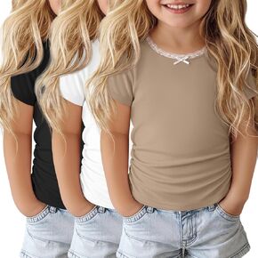 Halfchet 3 Pack Toddler Girls Short Sleeve Shirts Ruched Side Kids Crewneck T Shirts Baby Girls Cute Summer Tee Tops 18M-5T in Kuwait