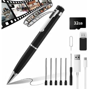 SRVR Hidden Camera Pen — 1080P Spy Pen Camera with Video Recording | 32GB Local Storage, 120-Min Battery, Portable Mini Body Camera | For Meeting & Home Monitoring (Bright Silver) in Kuwait