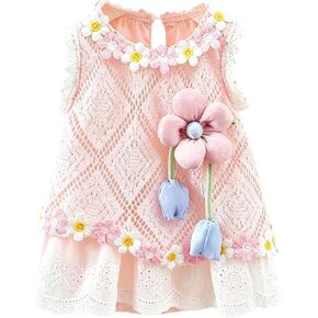 Infant Baby Girl Lace Summer Romper Dress 3D Flower Daisy Sleeveless Princess Dress Bodysuit in Kuwait