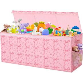Novabright Extra Large Toy Box Chest Pink Bow Decor Toy Storage with Lids 40 x 16 x 14 Inch Collapsible Storage Organizer with Dividers for Girls Room Living Room Nursery Closet Bedroom Playroom in Kuwait