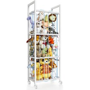 Stuffed Animal Storage, Metal Stuffed Animal Holder with Wheels & Elastic Cords, Space Save Toy Organizer, Large Capacity Stuffed Animal Zoo for Playroom, Bedroom, Nursery (54" White) in Kuwait