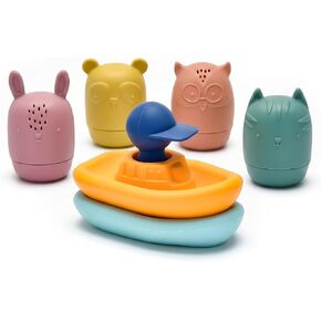 LITTLE RAWR Silicone Bath Toys for Babies 6-12 Months, Easy-to-Dry Detachable Animal Squirt Toys & Floating Boat Set for Toddlers 1-3, Soft Food-Grade Sensory Water Toys for Bathtub, Pool & Beach in Saudi Arabia