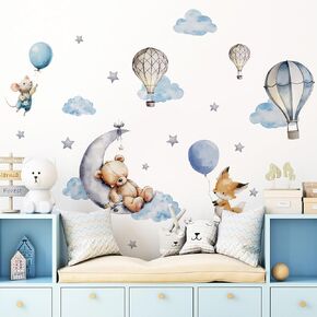 Dreamy Hot Air Balloon and Star Wall Decals, Peel and Stick Lovely Hot Air Balloon Vinyl Wall Stickers for Kids' Room, Boys and Girls Room, Nursery Decor (Hot Air Balloon Wall Decals) in Kuwait