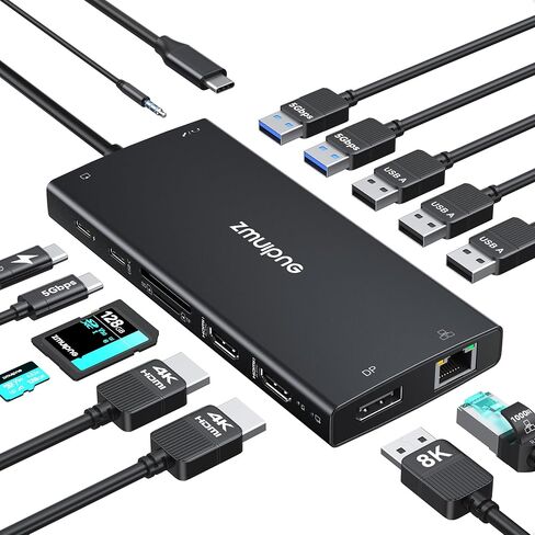 USB C Docking Station Dual HDMI Monitors Adapter USB C Hub 2 HDMI+Video 8K | Laptops Docking Station 3 Monitors USB C to 2 HDMI with Alt Mode Video Output HDMI 3*10G USB Port PD Ethernet for Dell HP in Saudi Arabia