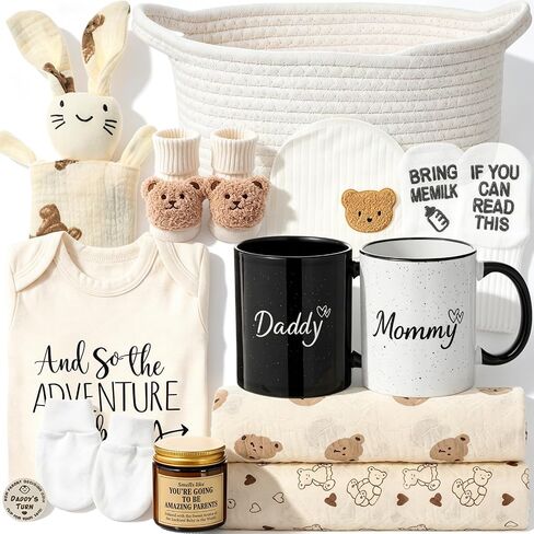 Colingmill New Parents Gifts for Couples Pregnancy Gifts for New Parent Gender Reveal Gift with Mom and Dad Mugs Set Baby Shower Gift Basket Newborn Set for Expecting Parents to Be in Kuwait