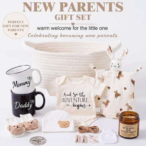 Colingmill New Parents Gifts for Couples Pregnancy Gifts for New Parent Gender Reveal Gift with Mom and Dad Mugs Set Baby Shower Gift Basket Newborn Set for Expecting Parents to Be in Kuwait