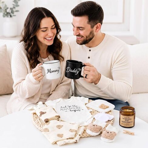 Colingmill New Parents Gifts for Couples Pregnancy Gifts for New Parent Gender Reveal Gift with Mom and Dad Mugs Set Baby Shower Gift Basket Newborn Set for Expecting Parents to Be in Kuwait