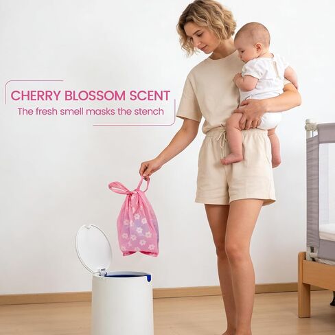Portable Disposable Diaper Bags with Dispenser, Cherry Blossom Scented, Easy-Tie Tabs, Odor-Sealing, for Diapers and Pet Waste 150 pcs in Kuwait