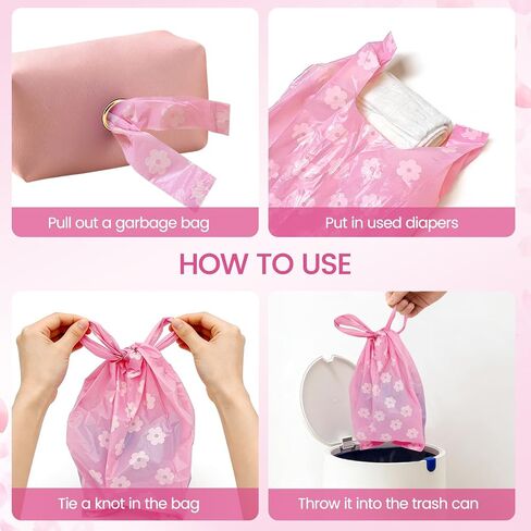 Portable Disposable Diaper Bags with Dispenser, Cherry Blossom Scented, Easy-Tie Tabs, Odor-Sealing, for Diapers and Pet Waste 150 pcs in Kuwait