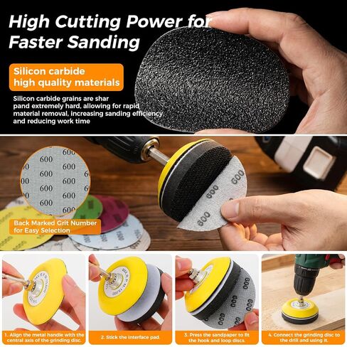 226pcs 3 Inch Sanding Disc Headlight Buffing Sanding Pads Restoration Kit Wet Dry 60 to 10000 Grits Hook and Loop Drill Sanding Attachment with 1/4" 1/8" Shank for Car Wood Metal Glass Resin in Kuwait