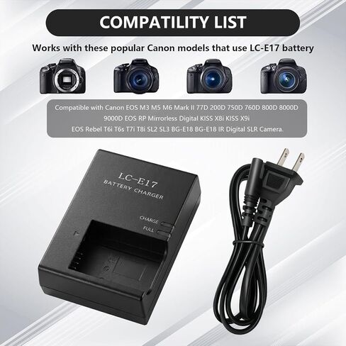 LP-E17 LC-E17 LC-E17C Quick Battery Charger Compatible with Canon EOS Rebel T7i T6i T6s SL3 SL2 77D 9000D 8000D 800D 850D 760D 750D 200D M6 M6 Mark II M5 M3 Kiss X8i RP R10 DSLR Digital Camera in Kuwait