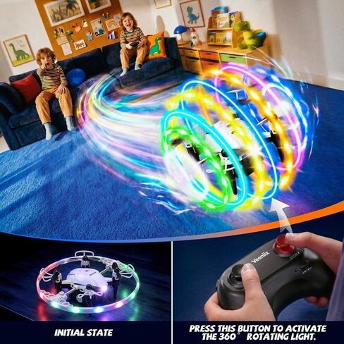 Veeniix 360° RGB Light Rotation Drone for Kids, RC Quadcopter with Altitude Hold, One Key Take Off & Landing, Left Right Side Fly, 3 Adjustable Speeds & Trim Function, Gift Toys for Boys and Girls, Indoor Outdoor Toy in Kuwait