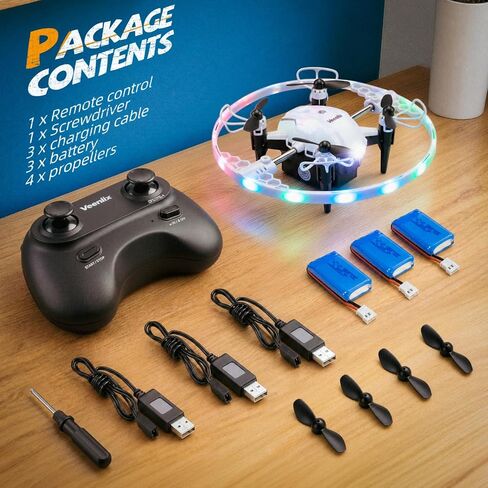 Veeniix 360° RGB Light Rotation Drone for Kids, RC Quadcopter with Altitude Hold, One Key Take Off & Landing, Left Right Side Fly, 3 Adjustable Speeds & Trim Function, Gift Toys for Boys and Girls, Indoor Outdoor Toy in Kuwait