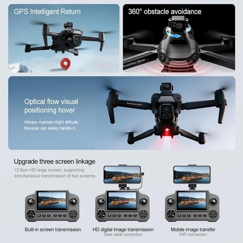 GPS Drone with 4K Camera & 360° Obstacle Avoidance for Adults, Under 249g | 5G Large Screen Controller, Follow Me, 3 Batteries, Brushless Motor(Black) in Kuwait
