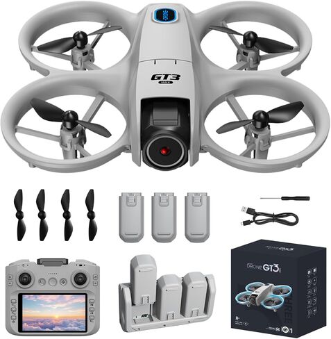 FPV Drone with HD Camera Sceen Remote Controller, Optical Flow Positioning & Intelligent Obstacle Avoidance Mini RC Quadcopter Beginner-Friendly Indoor Outdoor Aerial Photography GT3 Drone for Adults in Kuwait