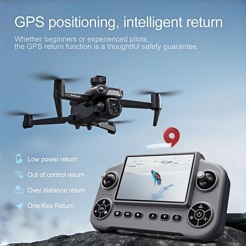 GPS Drone with 4K Camera & 360° Obstacle Avoidance for Adults, Under 249g | 5G Large Screen Controller, Follow Me, 3 Batteries, Brushless Motor(Black) in Kuwait