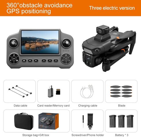GPS Drone with 4K Camera & 360° Obstacle Avoidance for Adults, Under 249g | 5G Large Screen Controller, Follow Me, 3 Batteries, Brushless Motor(Black) in Kuwait