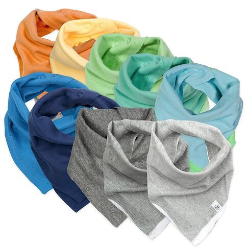 HonestBaby Organic Cotton Bandana Drool Bib Multi-Packs, 10-Pack Rainbow Boy, One Size in Kuwait